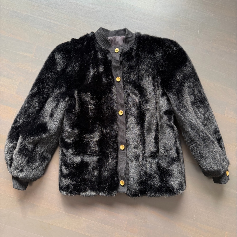 Lilli Ann vintage black faux fur bomber jacket luxurious